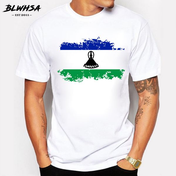 blwhsa lesotho national flag printed men t shirt fashion cotton short sleeve men t-shirts summer design nostalgic style tees